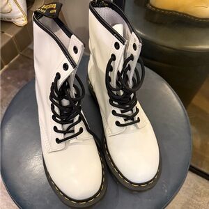 Dr. Martens White Combat Boots with Black Laces